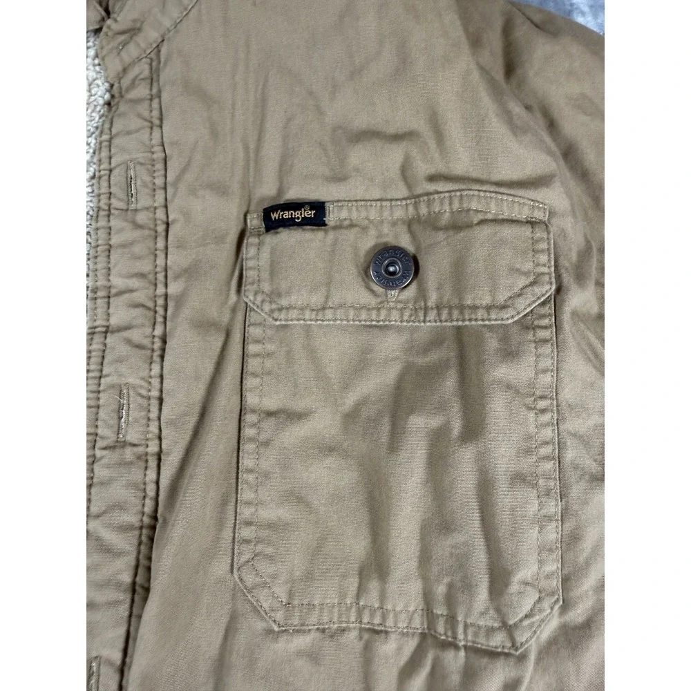Wrangler Men's Sherpa Lined Workwear Jacket Coat Button Front Tan Brown Large